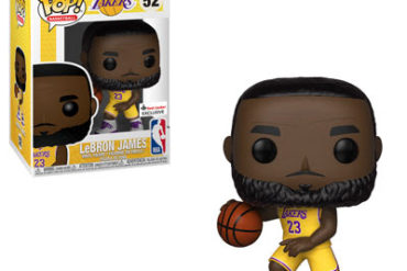 A NBA Funko Pop! figure of a Lakers player holding a basketball.