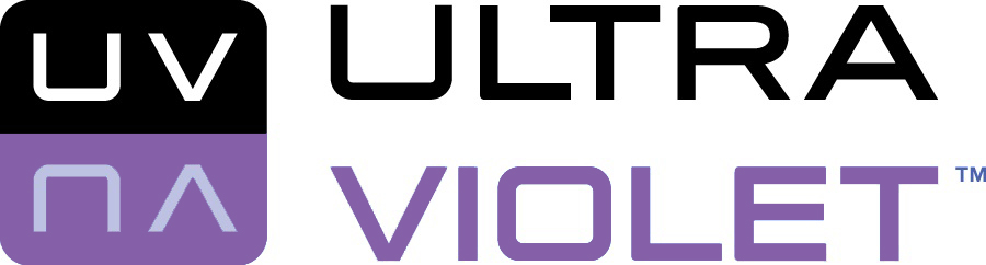 Two logos featuring the words UltraViolet and violet, emphasizing a digital video aesthetic.