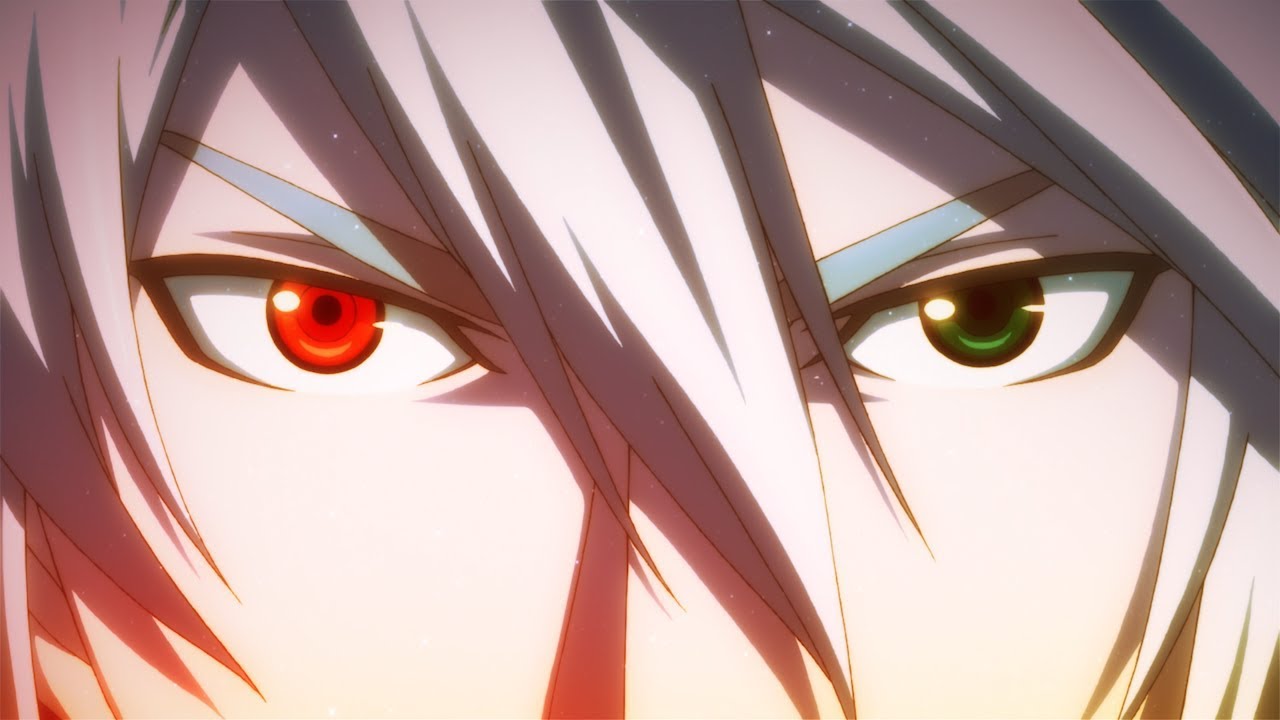 A close up of an anime character with red eyes featured in the game Centralfiction, part of the Blazblue series.
