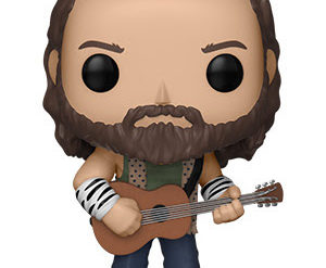 A pop vinyl figure of Elias, a bearded man holding a guitar.
