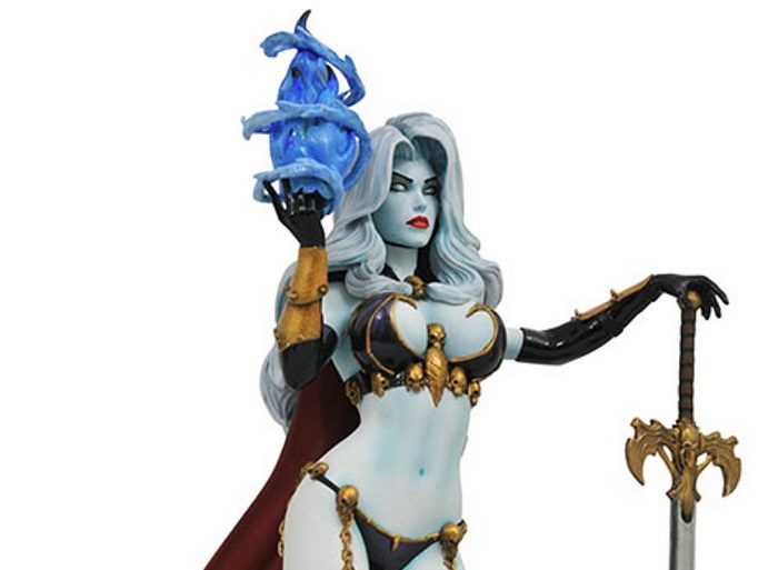 A Diamond Select statue of Lady Death, a female character holding a sword.
