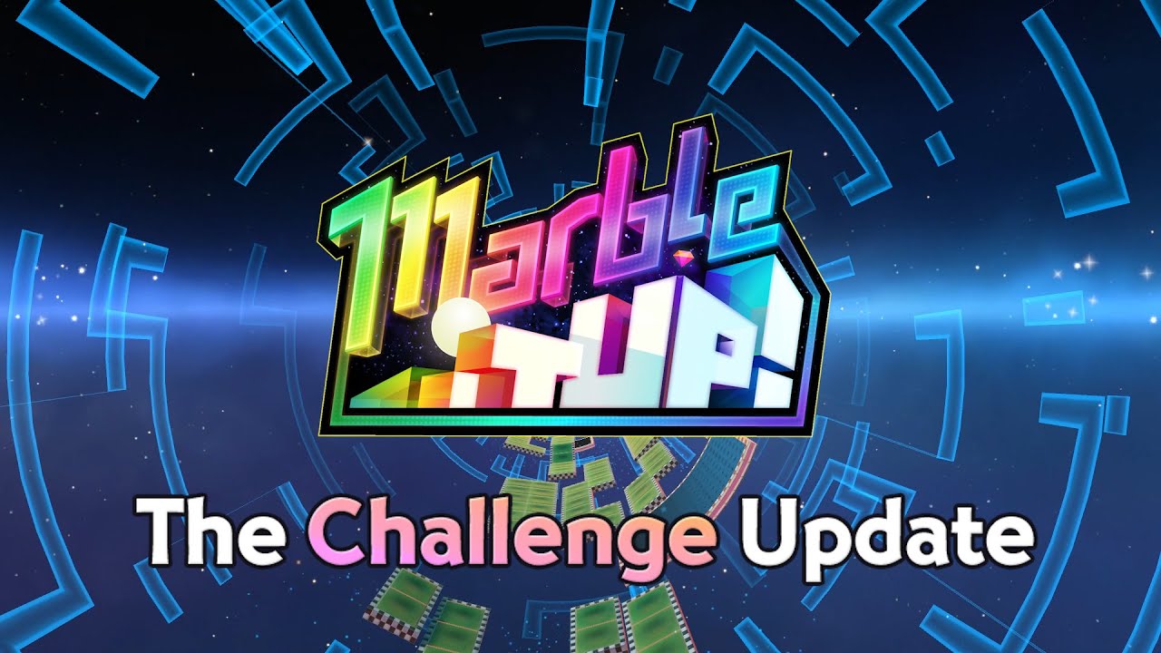 The logo for Marble It Up, featuring the Challenge Update.