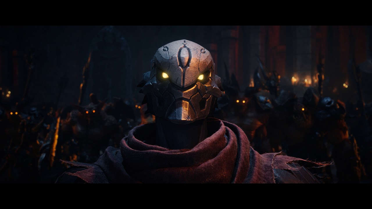 Darksiders Genesis Announced - Horsemen Meet Diablo? An image of a man with a helmet in front of a group of people, reminiscent of the Horsemen in Darksiders Genesis.