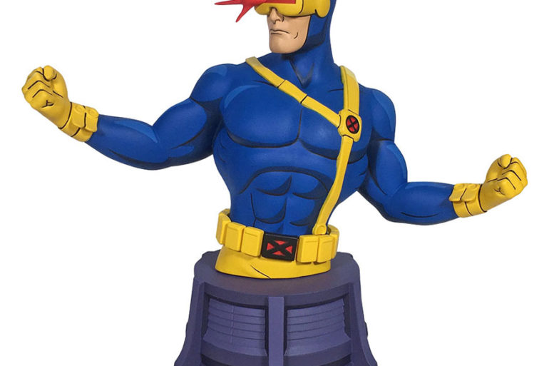 A blue and yellow bust of X-Men, showcased at SDCC 2019.