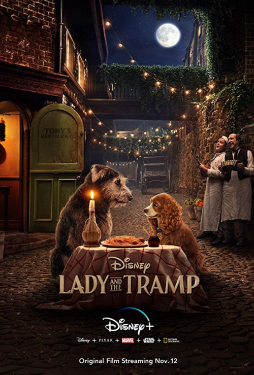 Lady and the Tramp movie poster, featuring an impression of Disney's D23.