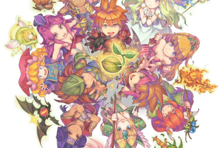 A Collection of Mana physical copy featuring a group of anime characters in a circle, now available today.