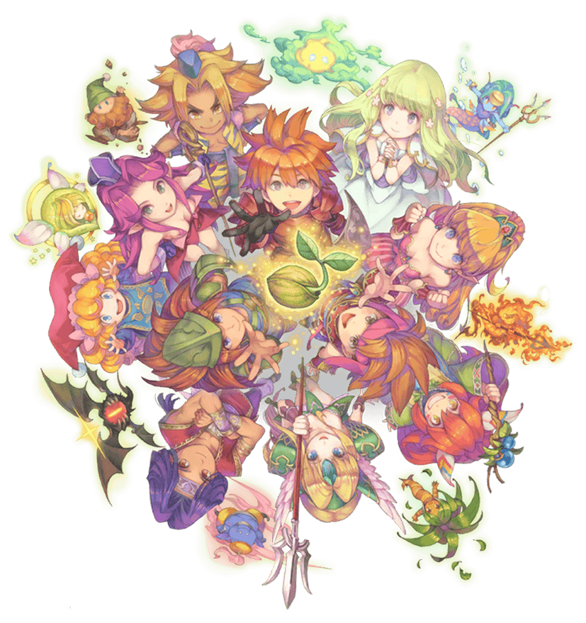 A Collection of Mana physical copy featuring a group of anime characters in a circle, now available today.