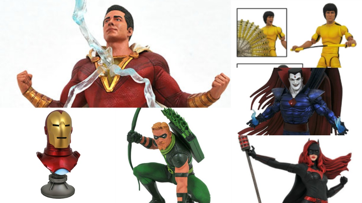 A collection of Diamond Select action figures featuring different characters.