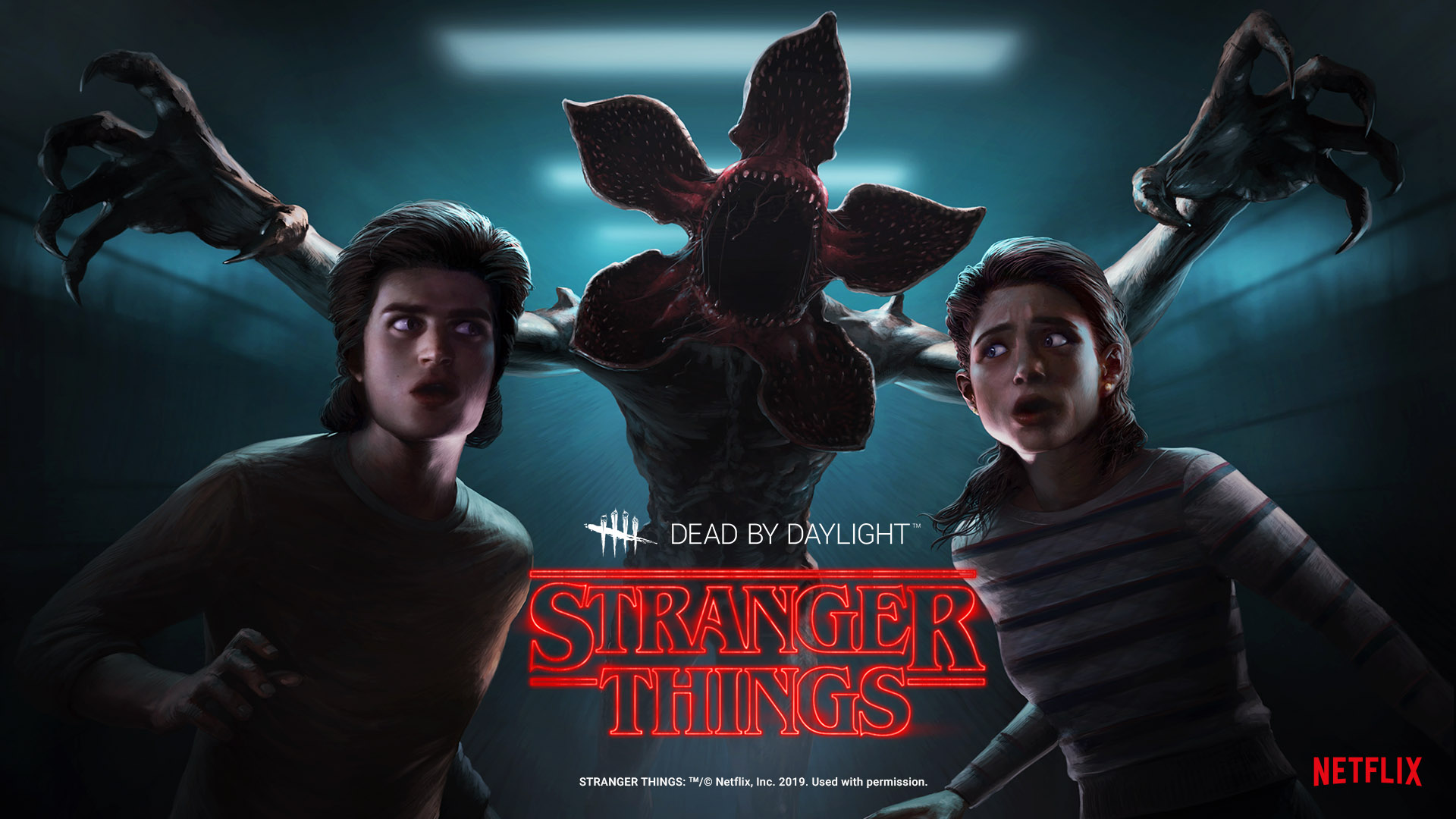 A chilling poster for the Netflix series Stranger Things featuring the Demogorgon.