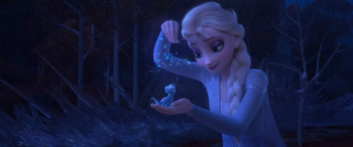 In the Official Trailer 2 of Frozen II, Elsa is holding a blue ball in her hands.