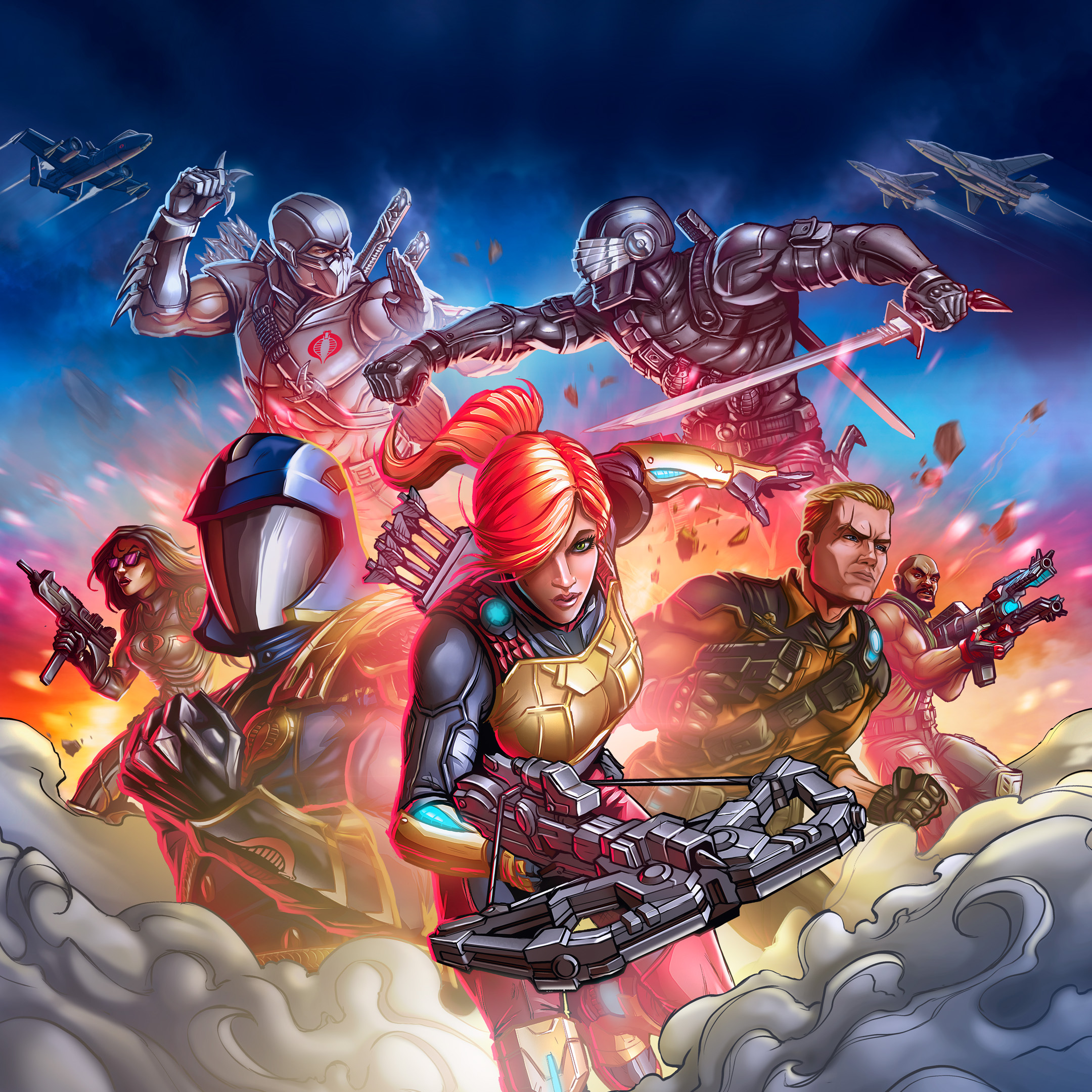 A poster for the video game G.I. Joe: Operation Blackout featuring a group of superheroes.