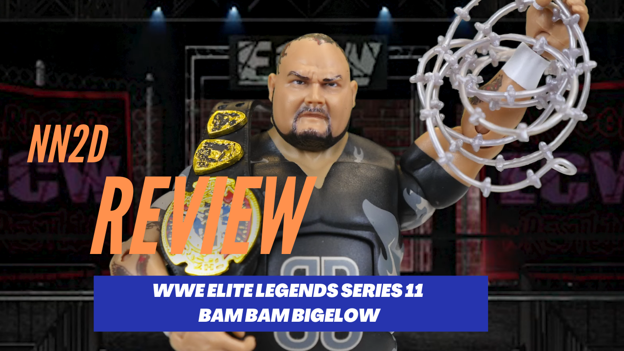 Bam Bam Bigelow, a WWE Elite Legends Series 11 wrestler, confidently holds a chain as he poses for an NN2D review.