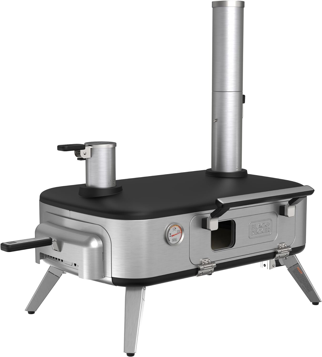 The RAGE Works stainless steel outdoor pizza oven, featured in the 2024 Holiday Tech Gift Guide, boasts a chimney, temperature gauge, and folding legs for ultimate convenience.